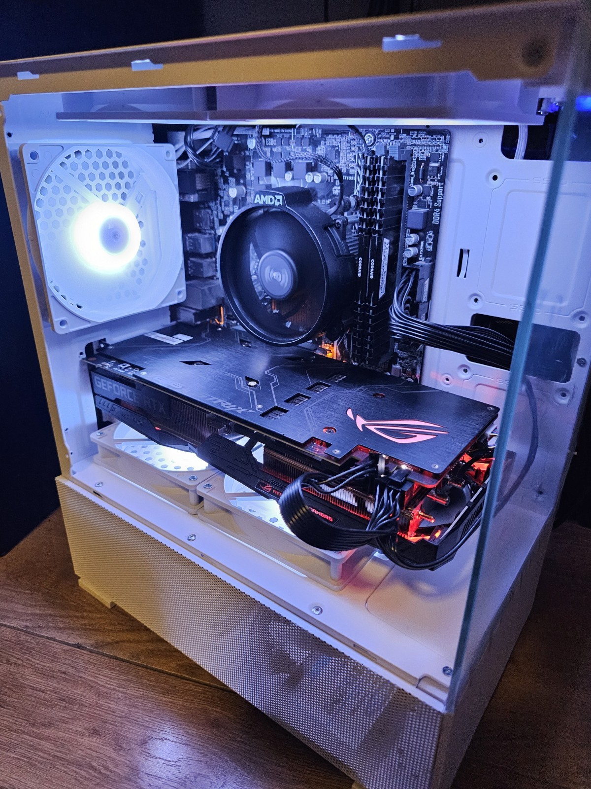 Real white gaming PC with graphics card